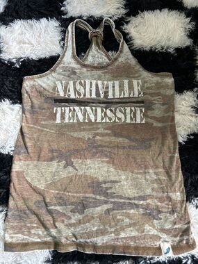 League Camo Nashville Tennessee Racerback Tank Top - Brown & Green